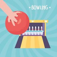 bowling hand with ball and alley with pins vector