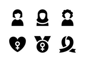 simple conjunto de iconos sólidos vectoriales relacionados con el día de la mujer. contiene iconos como mujer, hijab, rizado, amor y más. vector