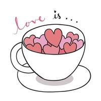 Hand draw cartoon cute Valentine day. Hearts in cup of coffee vector. vector