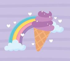 sweet ice cream and cartoon rainbow cartoon vector