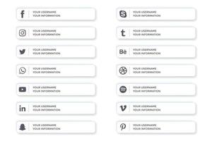 tercios inferiores de redes sociales en estilo de botones de interfaz de usuario blancos vector