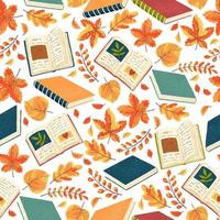 Seamless pattern with books and leaves vector