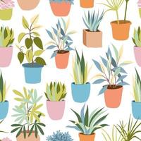 Flat home plants pattern vector