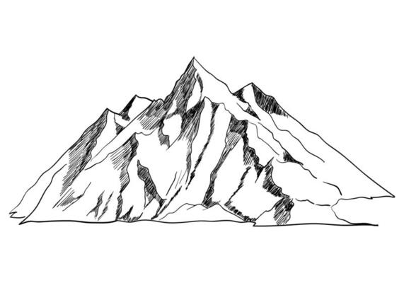 Line art or sketch illustration of a mountain