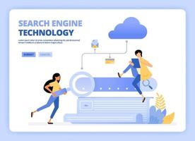 People looking for keyword for search engine optimization or seo. Woman looking keywords for ads. Designed for landing page, banner, website, web, poster, mobile apps, homepage, flyer, brochure