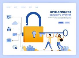 People hold security key to open padlock and get access to hack privacy, activities and history of user data. Can be used for landing page template ui ux web mobile app poster banner website flyer ads vector