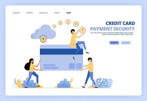 People holding giant plastic credit cards. Make transactions, purchases, transfer safely on cloud network. Can be usde for landing page template ui ux web mobile app poster banner website flyer ads vector