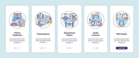 Online teaching digital resources onboarding mobile app page screen with concepts vector