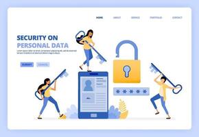 Maintain personal data security on mobile apps services. Developing protection technology, password, systems. Can be used for landing page template ui ux web mobile app poster banner website flyer ads vector