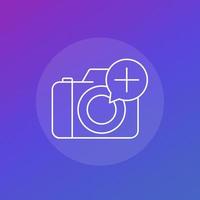 Add photo icon with camera, linear vector.eps vector