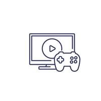 video games icon with gamepad and tv, line.eps vector