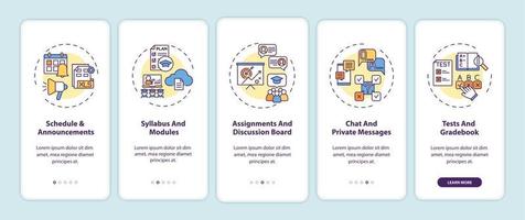 Online course management system onboarding mobile app page screen with concepts vector