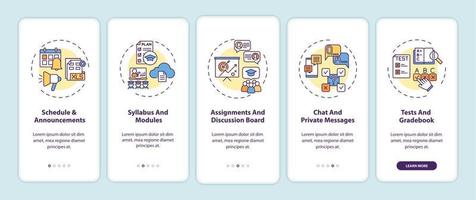 Online course management system onboarding mobile app page screen with concepts vector