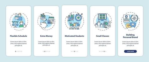 Online tutoring benefits onboarding mobile app page screen with concepts vector