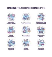 Online teaching concept icons set vector