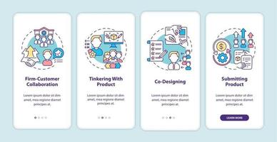 Co creation types onboarding mobile app page screen with concepts vector