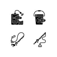 Tools for fishing black glyph icons set on white space vector