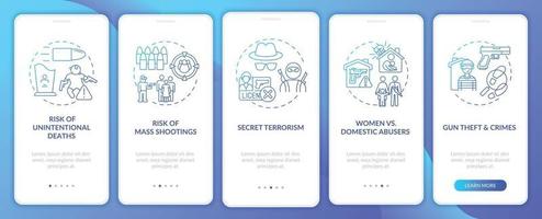 Risk of shooting dark blue onboarding mobile app page screen with concepts vector