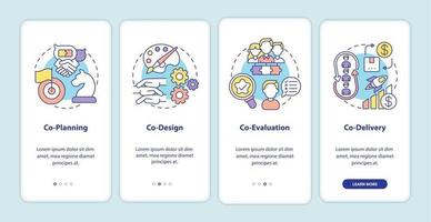 Co-production elements onboarding mobile app page screen with concepts vector