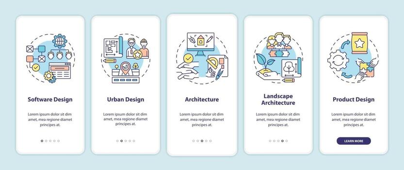 Co-design application fields onboarding mobile app page screen with concepts vector