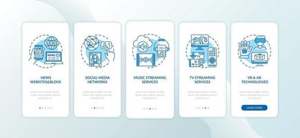 New media kinds onboarding mobile app page screen with concepts vector