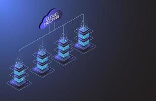 Cloud Hosting. Internet equipment industry. Data transmission technology and Big data protection. 3d isometric flat design. Vector illustration