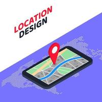 3d isometric mobile GPS navigation concept location design. Vector illustration