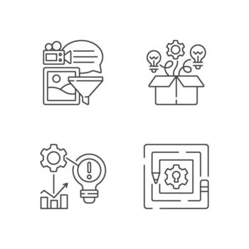 Creative thinking linear icons set vector