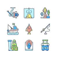 Equipment for fishing RGB color icons set vector