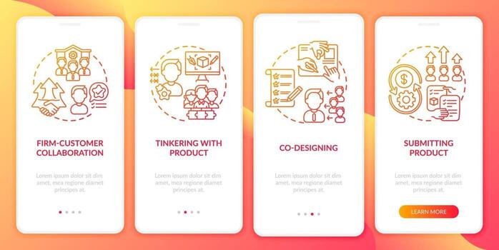 Co creation kinds onboarding mobile app page screen with concepts vector