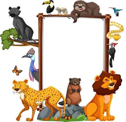 Empty banner with wild animals on white background