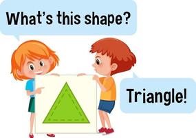 Kids holding triangle shape banner with What's this shape font vector