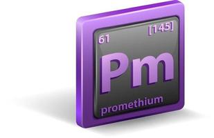 elemento químico prometio. símbolo químico con número atómico y masa atómica. vector