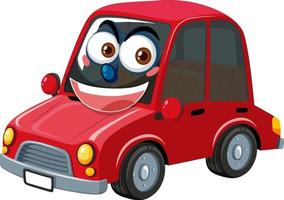 Red vintage car cartoon character with happy face expression on white background vector