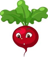 Radish cartoon character with shocked face expression on white background vector