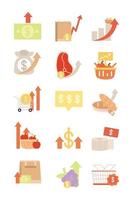 Rising food prices icons set vector