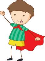 Super hero boy cartoon character in hand drawn doodle style isolate vector