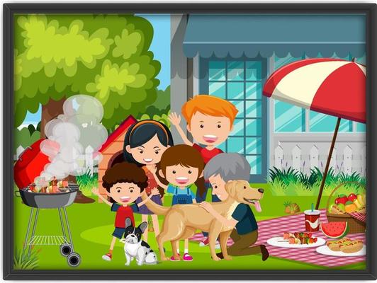 A picture of family doing picnic in a frame