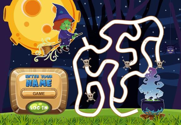 Maze puzzle game activity for children in fantasy theme