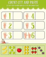 Count cut and paste math worksheet for children vector