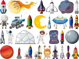 Set of space objects and elements isolated on white background vector