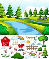 Nature park scene with isolated cartoon character and objects vector