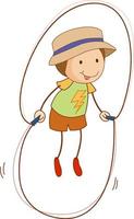 A doodle kid jumping rope cartoon character isolated vector