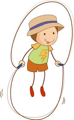 A doodle kid jumping rope cartoon character isolated