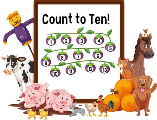 Count to Ten board with farm animals
