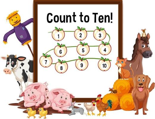 Count to Ten board with farm animals