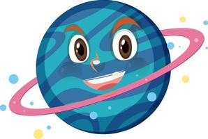 Personaje de dibujos animados de Saturno con expresión de cara feliz sobre fondo blanco. vector