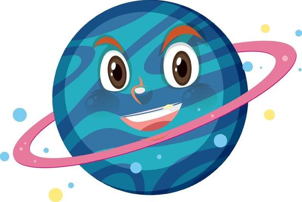 Saturn cartoon character with happy face expression on white background