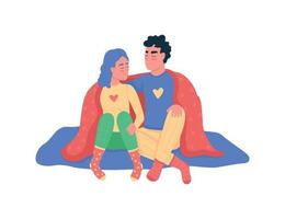 Couple hugging under blanket flat color vector detailed characters