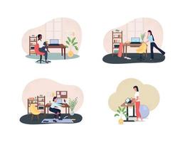 Workplace gym 2D vector web banner, poster set